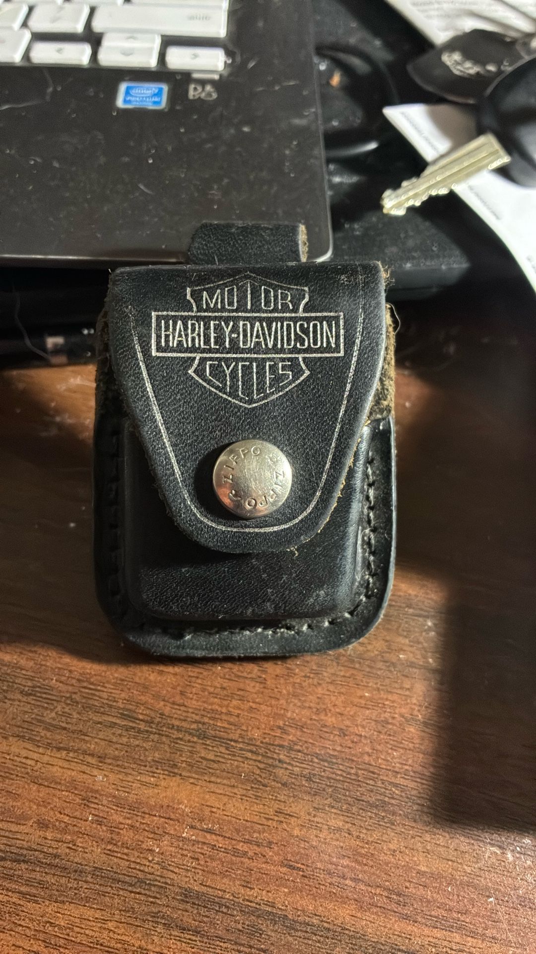 Harley Davison Genuine Leather Pouch With Zippo Lighter