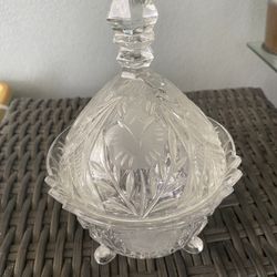 Bleikristall Hand Cut Crystal West Germany W/ Lid Footed And Etched Flowers