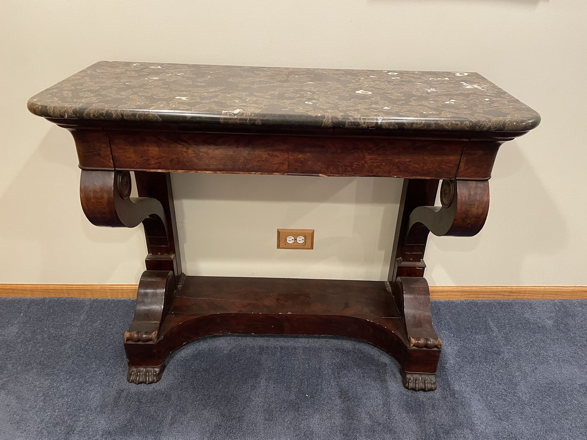 Antique Console Marble Table Bar With Claw Feet