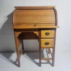 Vintage Plymouth Rock Rustic Wood Child Student Roll Top Secretary Writing Desk
