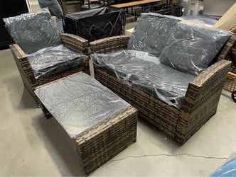 New assembled 3 Piece Patio Furniture Set Outdoor Wicker Conversation SetWashable Cushions