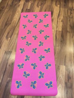 Kids Yoga Mat Pink with Butterflies