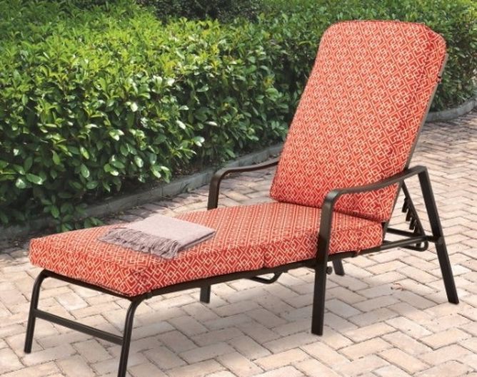 Mainstays Outdoor Patio Chaise Lounge with Adjustable Back, Orange Geo Pattern