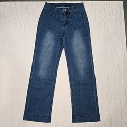 Jeans Anchos Kunmi de Mujer Tiro Alto Bolsillos Parche Talla 8 US