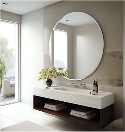NIB 30" Round Frameless Wall Mirror with Beveled Edge - Circle Mirror for Bathroom & Vanity, Elegant & Simple Look