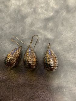 Bunny print 925 earrings and charm set