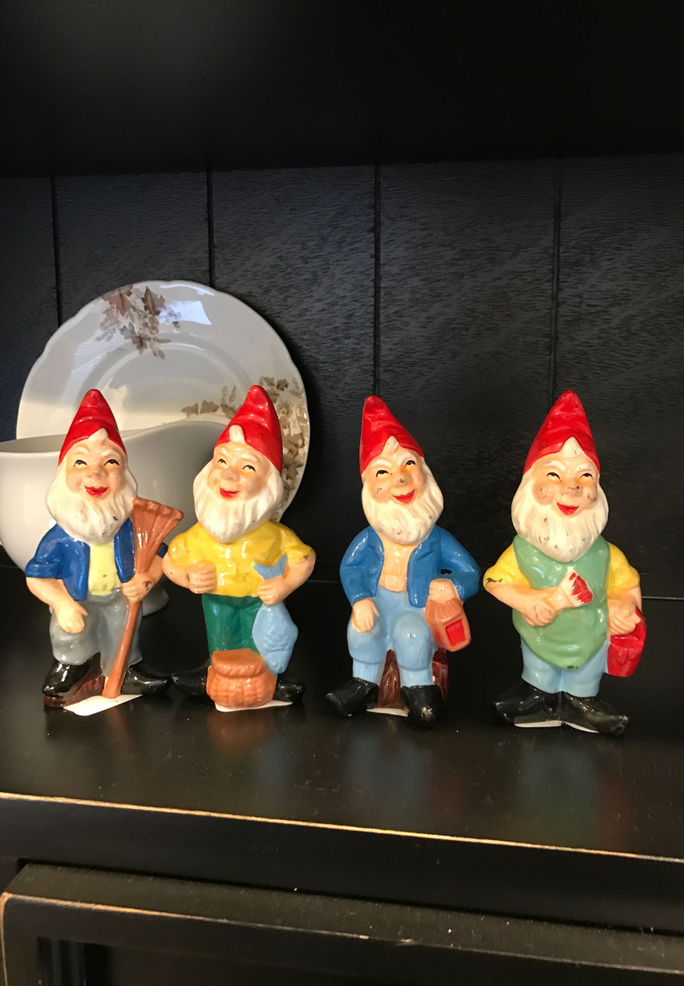 Vintage garden gnome figurine set