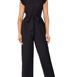 NEW Women's Ruffle Cap Sleeve Belted Pants Jumpsuit Size Medium New, with tags