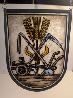 Vintage German Agricultural Painted Glass Panel - 9.25"