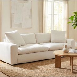 Living Spaces Paloma White Beige Sofa 98” , Contemporary Cloud Couch Sofa, Living Spaces Sofa 