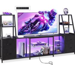 TV Stand for 40-60 Inch TVs, Entertainment Center with LED Lights & Power Outlets, 4 Drawer Modern TV Media Console and Bookshelf 