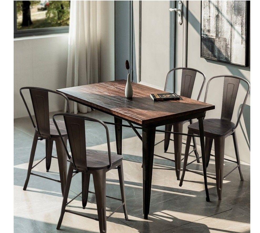 Set Of Tolix Style Metal Dining Chairs W/ Wood Seat Kitchen Gu🏠🏠🏠