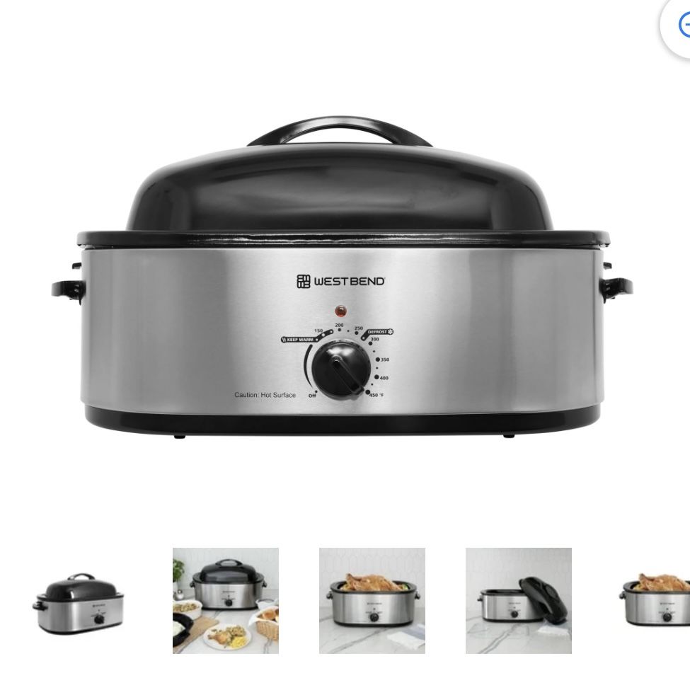 West Bend 20 QT. Roaster Oven with Rack and High Dome Lid in Stainless Steel