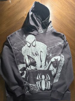 Marvel Spider-Man Gray Pullover Hoodie M Unisex Fleece Graphic Logo Pockets