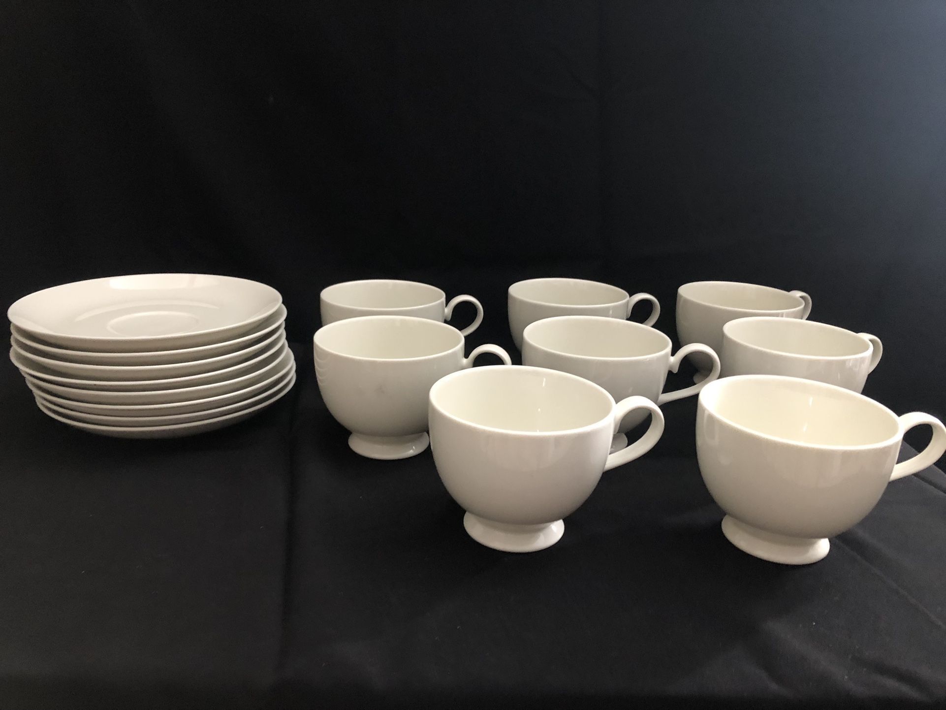 8 White Tea Cups And Plates