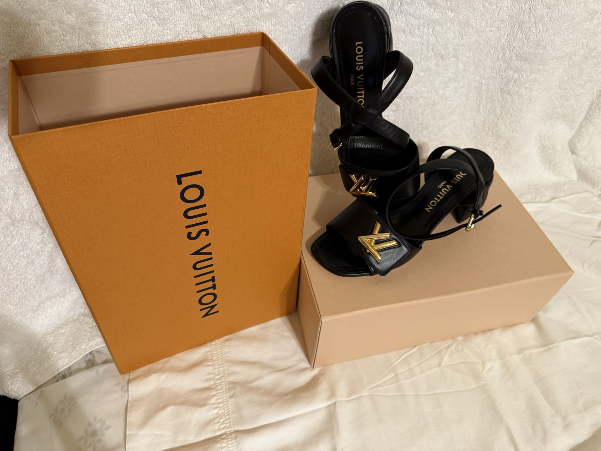 Louis Vuitton, Black Heel Sandal, Original Mint Condition