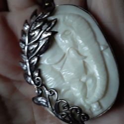 Bali Hand Carved Elephants Pendant Set in Sterling silver.