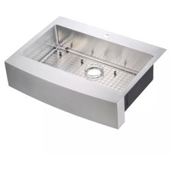 Brimley Retrofit Dual Mount Stainless Steel 33 in. 1-Hole Single Bowl Curved Farmhouse Apron Front Kitchen Sink Brimley Retrofit Dual Mount Stainless Steel 33 in. 1-Hole Single Bowl Curved Farmhouse Apron Front Kitchen Sink