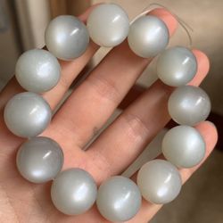 Moonstone bead bracelet, 15mm large gemstone, high quality Silver selenite