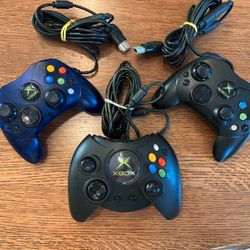 REAL Microsoft OG Xbox Controllers with tails / adapters / dongles