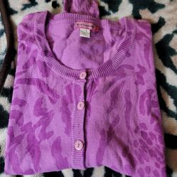 Purple Women's Leopard Print Button-down Long Sleeve Cardigan