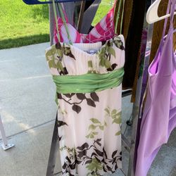 Green And White Strapped Dress
