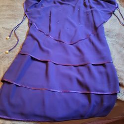 Women's Purple Sleeveless Dress, with Purple Pearls embellished on attached Sheer Layers with Satin Edges