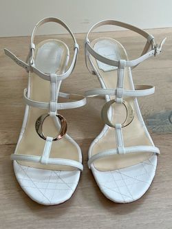 Christian Dior White Leather Heeled Sandals Size 38.5 w/ Original Box