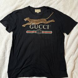 Gucci Logo Leopard Embroidered T-Shirt 