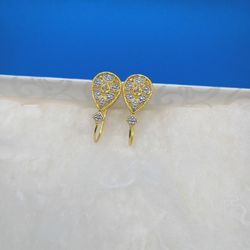 Gold Flash 925 Sterling Silver Diamond Accent Teardrop Leverback Earrings 