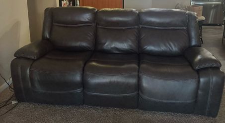 Bob's Discount Trailblazer Gray Leather Power Reclining Sofa & Loveseat