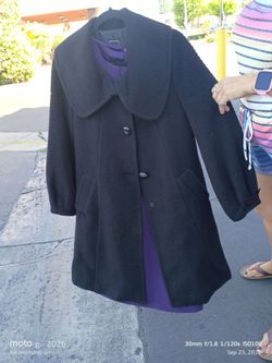 Black Wool-Blend Button-Up Coat