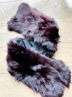 NEW - Real Adrienne Landau Merlot Purple Genuine Fox Fur Pull-Through Scarf Wool  Shawl Wrap 