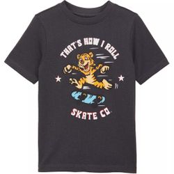 Tiger Graphic Boys Skateboarding T-Shirt Black Short Sleeve Crew Neck