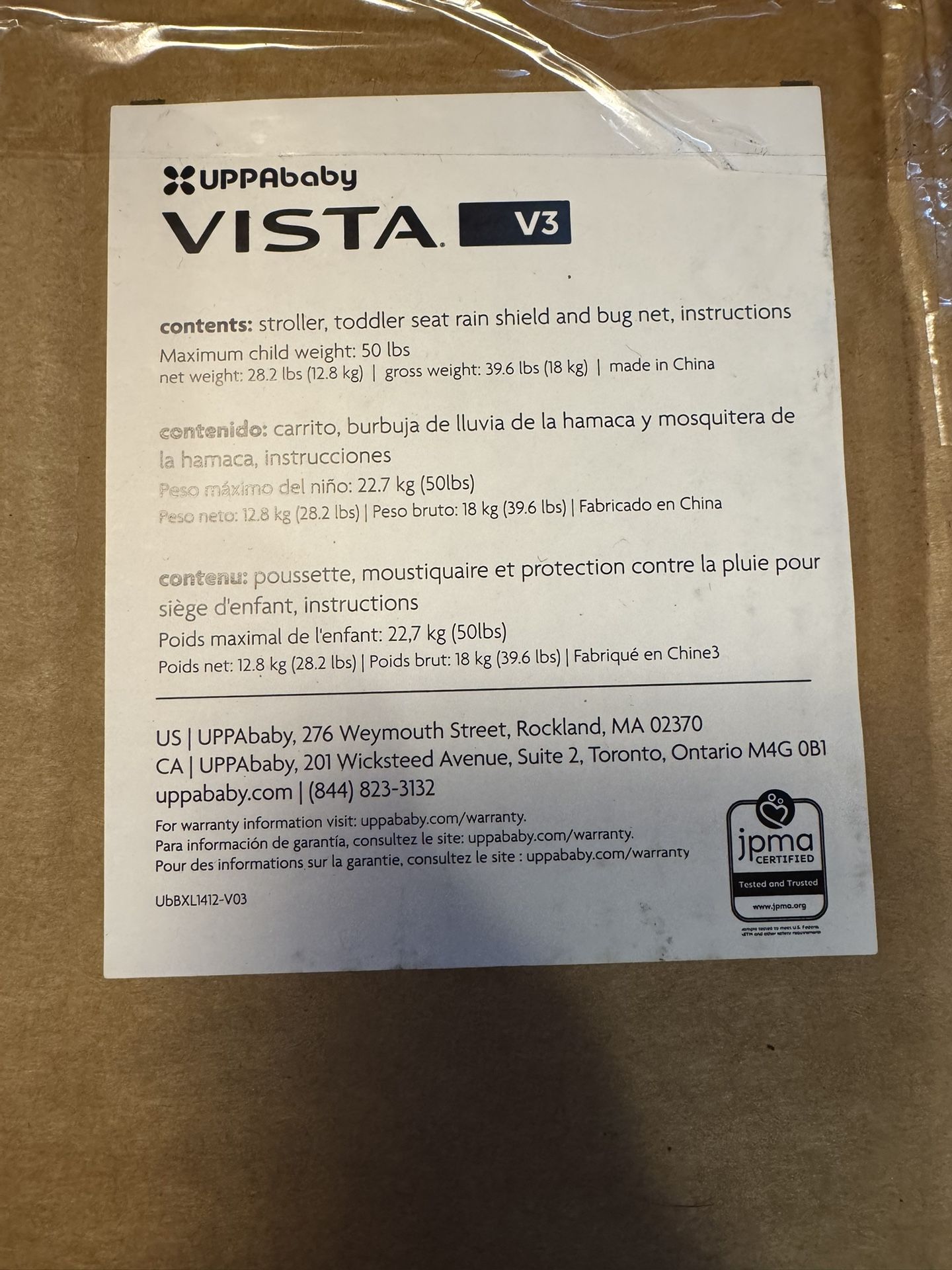 Uppababy Vista V3- Greyson (New In Box)