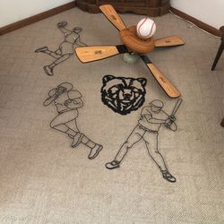 Bedroom bundle deal!  Metal sports themed wall art with baseball ceiling fan.  $110.00 or 
