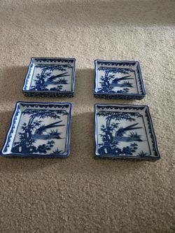 Kyo-Oiwake Kiln Square Wave Flat Bowl/Square Plate Set of 4