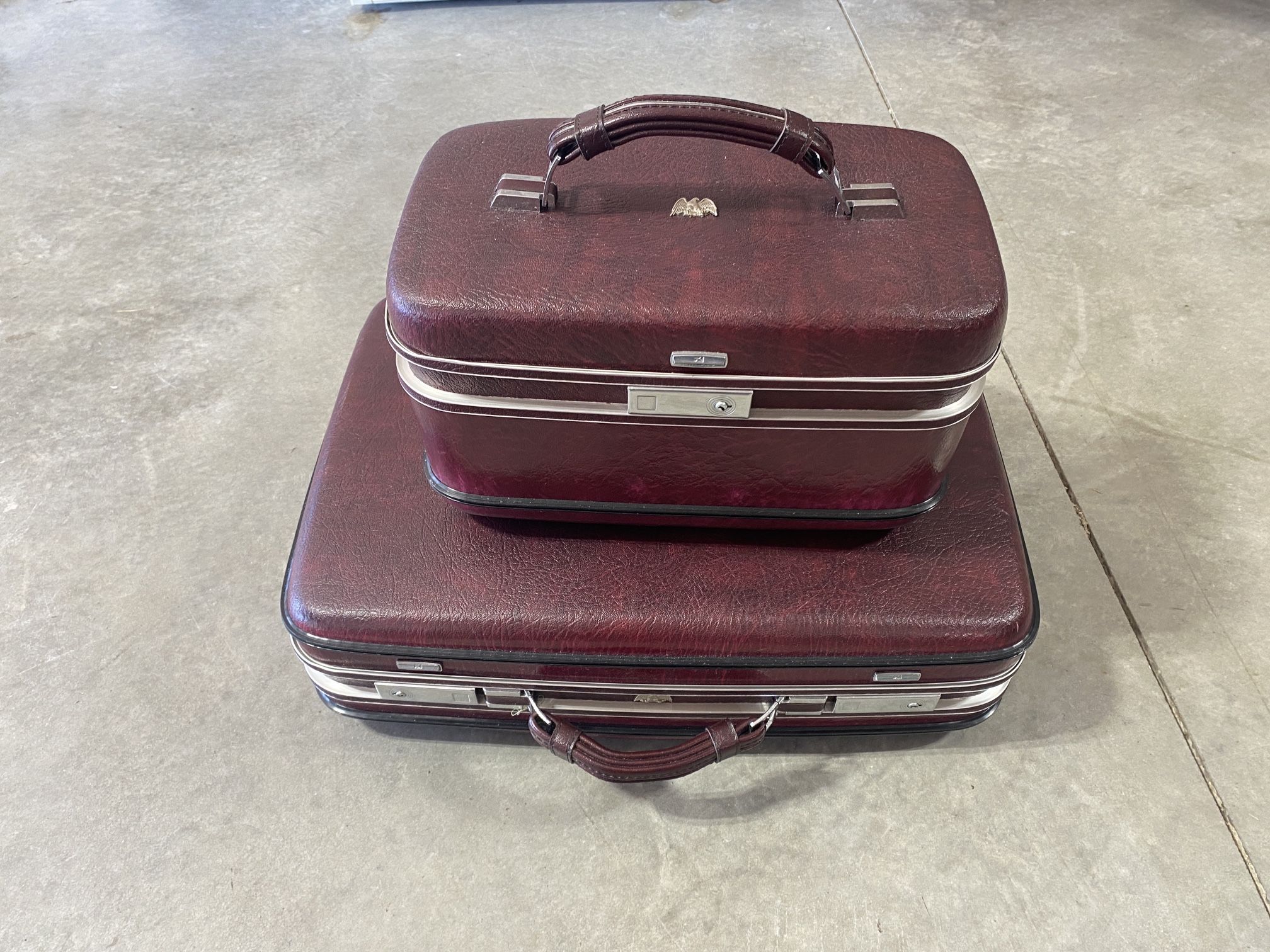 Vintage Burgundy Airway Vanity & Suit case