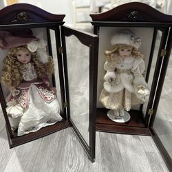 1999  Camellia Garden Collection 16” Porcelain Doll In Wood And Glass Cabinet 19