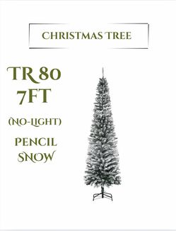 🎄7ft Flocked Christmas Tree, Pencil, Faux Snow, Foldable Metal Base(TR80)🎄