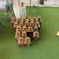 Rustic Wooden Candle Lanterns with Rope Handle
