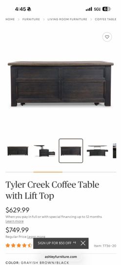 Tyler Creek coffee table with lift top