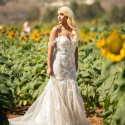 Nude / White Overall Floral Mermaid Style Gown