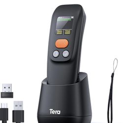 Tera Barcode Scanner Wireless Portable: 1.4" Large LCD Screen 1200mAh Battery with Charging Cradle Ergonomic Design 1D 2D QR Works with Bluetooth 2.4G