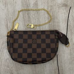 Brown Checkered Wristlet / Wallet / Coin Pouch Purse