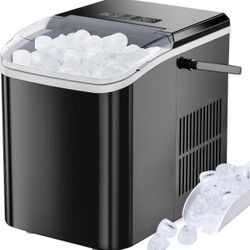 Ice Maker, Portable Countertop Icemaker Machine, Self Cleaning Quiet 2 Sizes Bullet Cubes Makers, 9 Cubes in 6 Mins, 26.5lbs/24Hrs with Ice Scoop, Bas