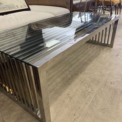Diamond Sofa Soho Glass Rectangular Coffee Table in Stainless Steel & Console Table - Excellent Condition- Retail: $2200