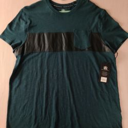 Dark Green Tee with Leather Trim, XXL