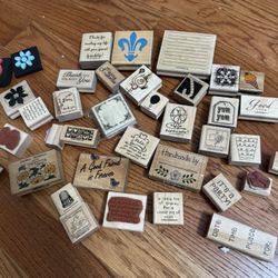 Huge Pot Of New & Used Vtg 27 Pc Rubber Stamps Christmas And More