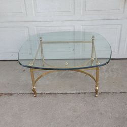 Mid-century Hollywood Regency Brass Glass Coffee Table